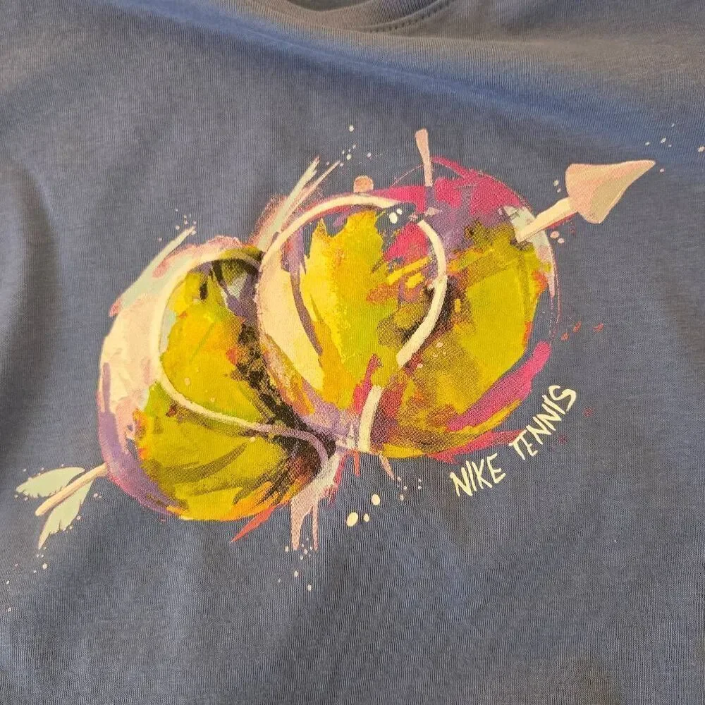 Nike Womens Dri Fit Long Sleeve Tennis Ball Graphic Tee Shirt Size Large